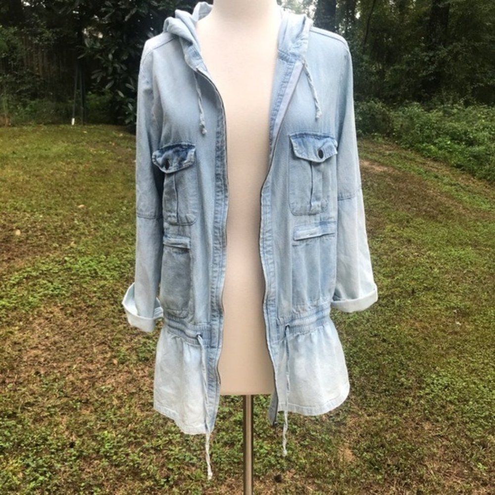 Minkpink Know You Anorak Jacket Size XS Acid Wash Drawstring Zip Hooded
